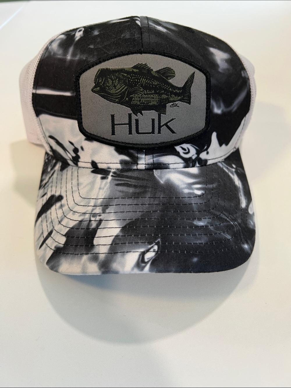 Huk Black & White Marbled Fish Patch Trucker Hat